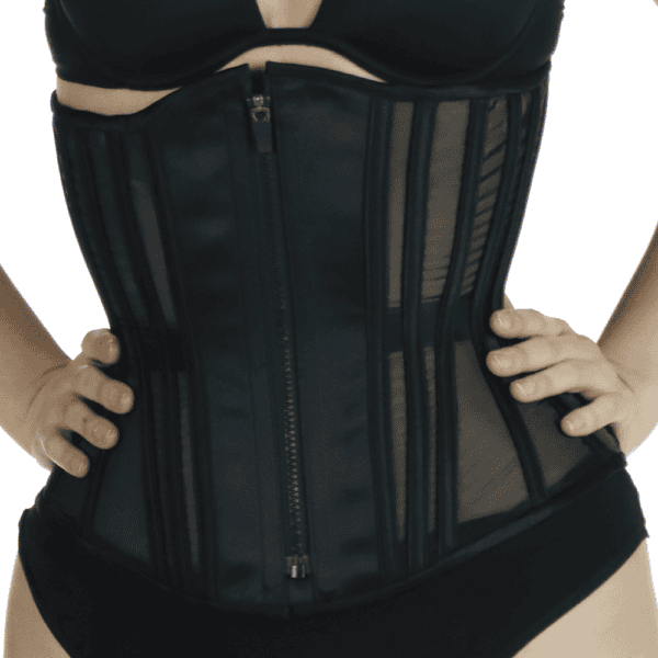 Black Underbust Mesh Corset, Waist Trainer Corset, Steel Boned